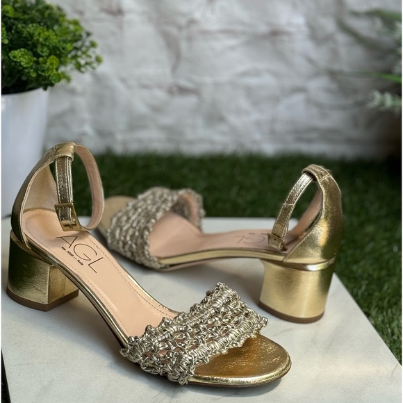 AGL
Crochet Penny Block Heel Sandal in Golden Platino color size 36.5 US 6.5 - Picture 6 of 14
